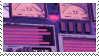 A stamp of a purple tinted radio